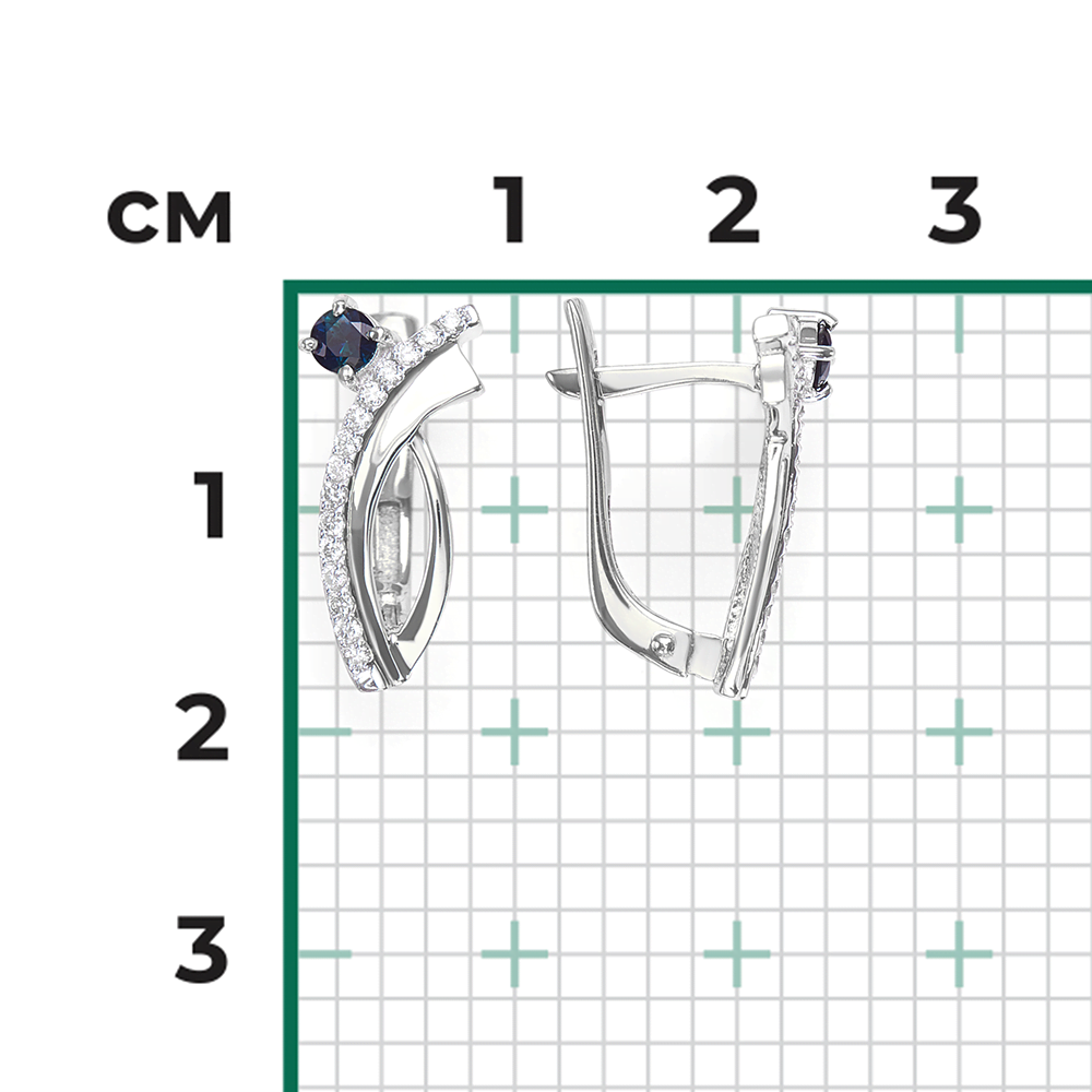 Серьги с английским замком из белого золота с сапфиром и бриллиантами 02-0070-00-105-1120-30