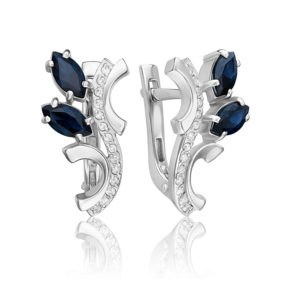 Серьги с английским замком из белого золота с сапфирами и бриллиантами 02-0072-00-105-1120-30
