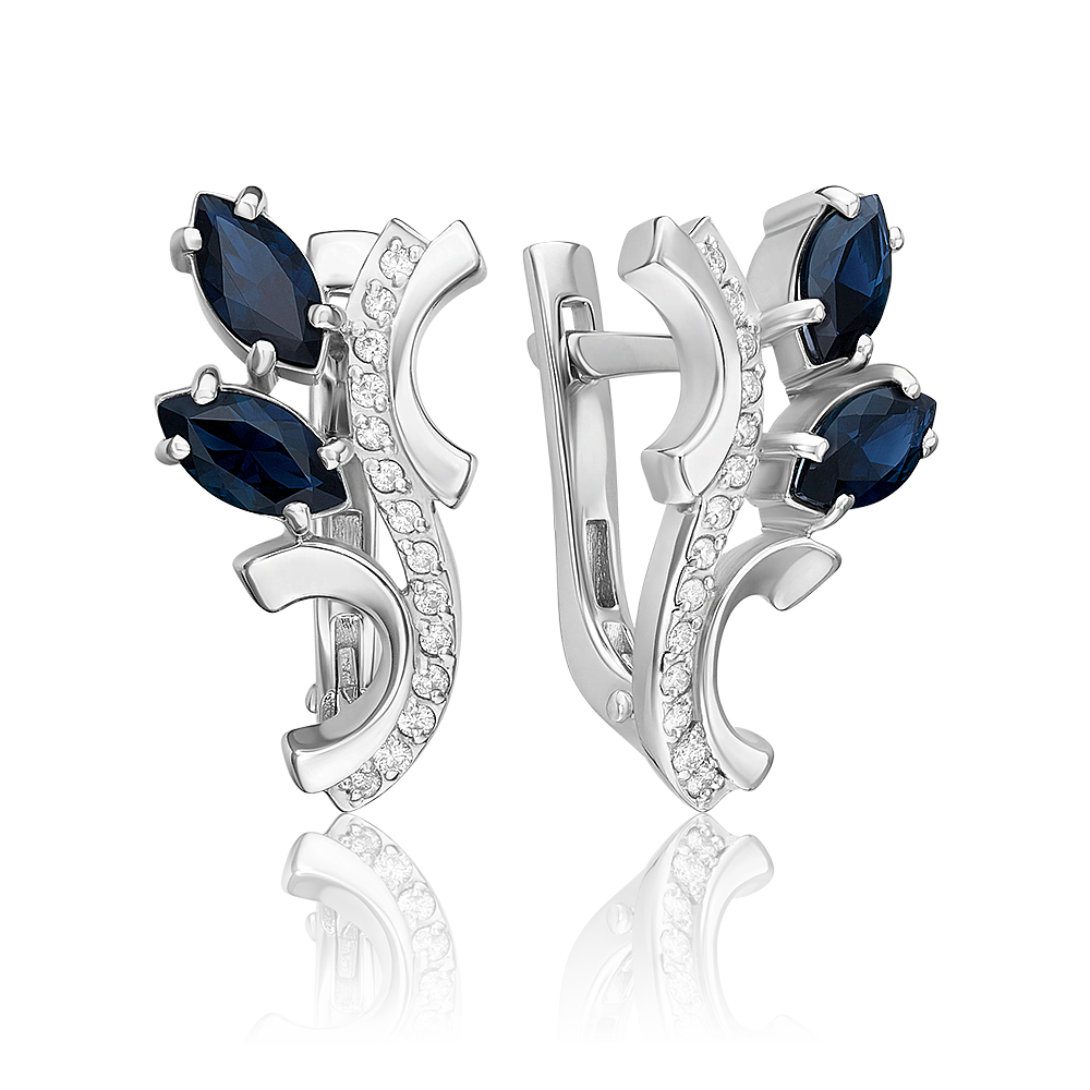 Серьги с английским замком из белого золота с сапфирами и бриллиантами 02-0072-00-105-1120-30