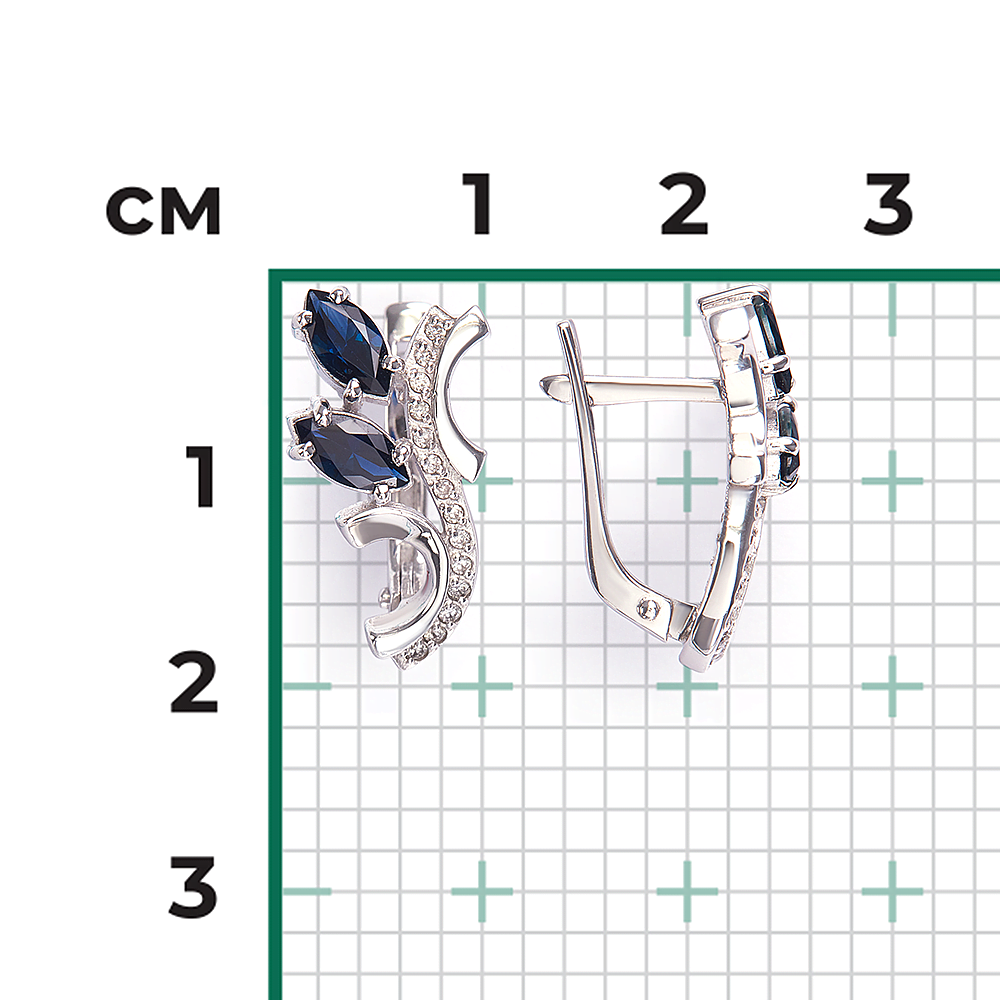 Серьги с английским замком из белого золота с сапфирами и бриллиантами 02-0072-00-105-1120-30