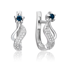 Серьги с английским замком из белого золота с сапфиром и бриллиантами 02-0076-00-105-1120-30