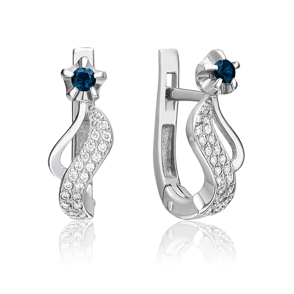 Серьги с английским замком из белого золота с сапфиром и бриллиантами 02-0076-00-105-1120-30