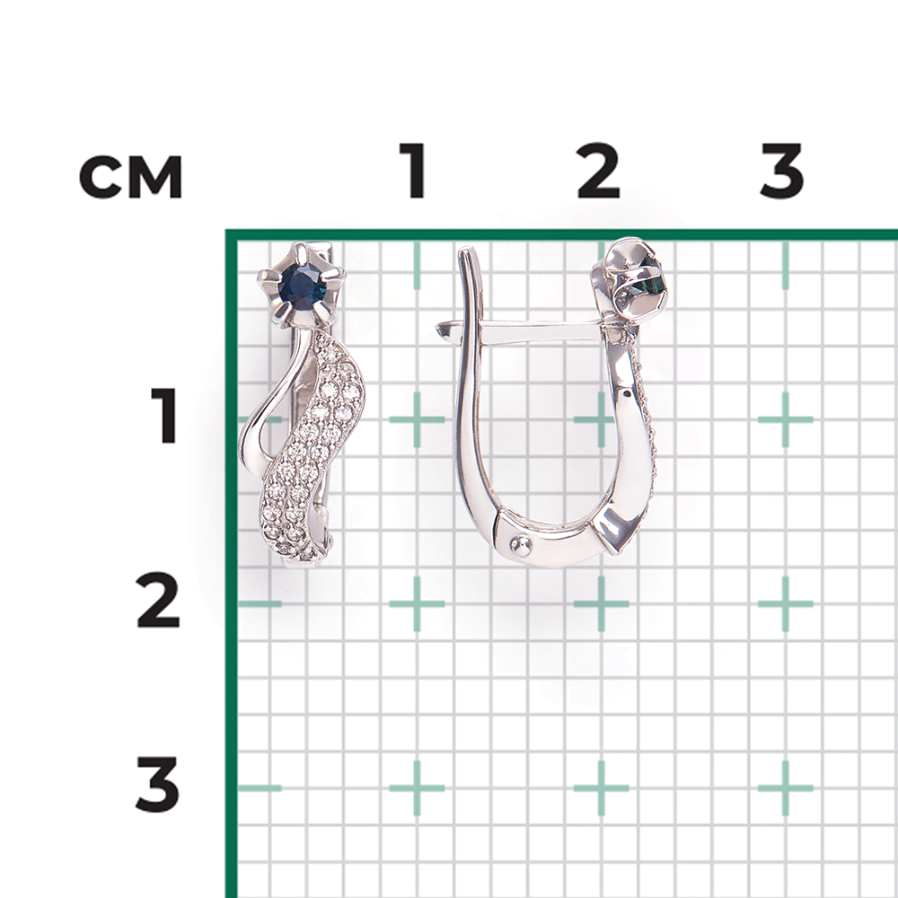 Серьги с английским замком из белого золота с сапфиром и бриллиантами 02-0076-00-105-1120-30