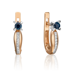 Серьги с английским замком из комбинированного золота с сапфиром и бриллиантами 02-0077-00-105-1111-30
