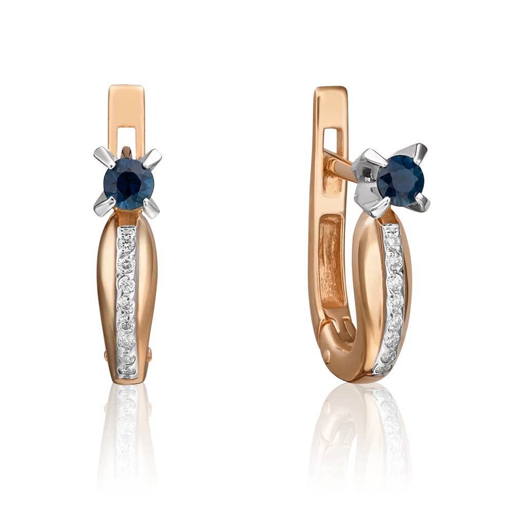Серьги с английским замком из комбинированного золота с сапфиром и бриллиантами 02-0077-00-105-1111-30