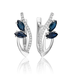 Серьги с английским замком из белого золота с сапфирами и бриллиантами 02-0082-00-105-1120-30