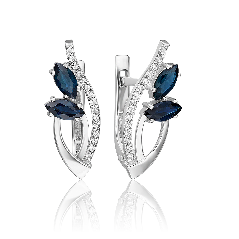 Серьги с английским замком из белого золота с сапфирами и бриллиантами 02-0082-00-105-1120-30