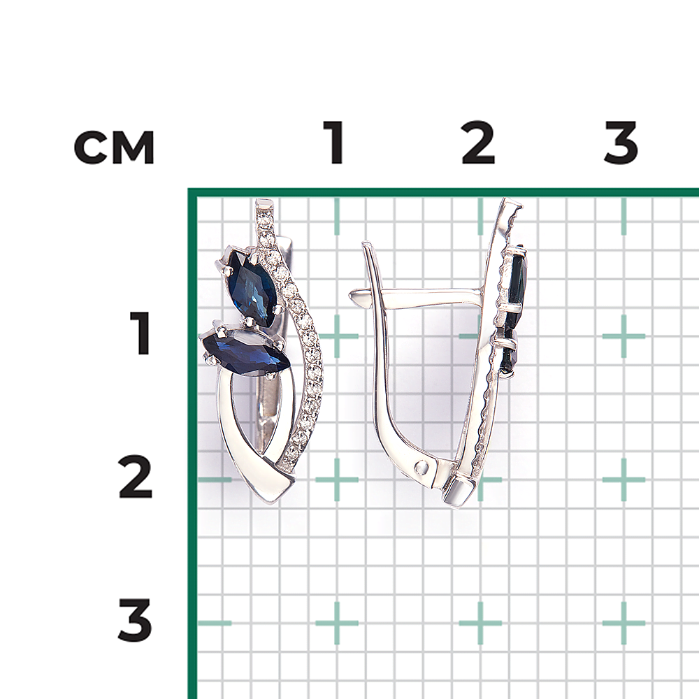 Серьги с английским замком из белого золота с сапфирами и бриллиантами 02-0082-00-105-1120-30
