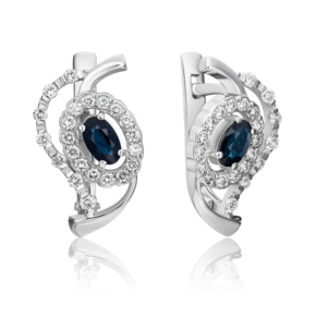 Серьги с английским замком из белого золота с сапфиром и бриллиантами