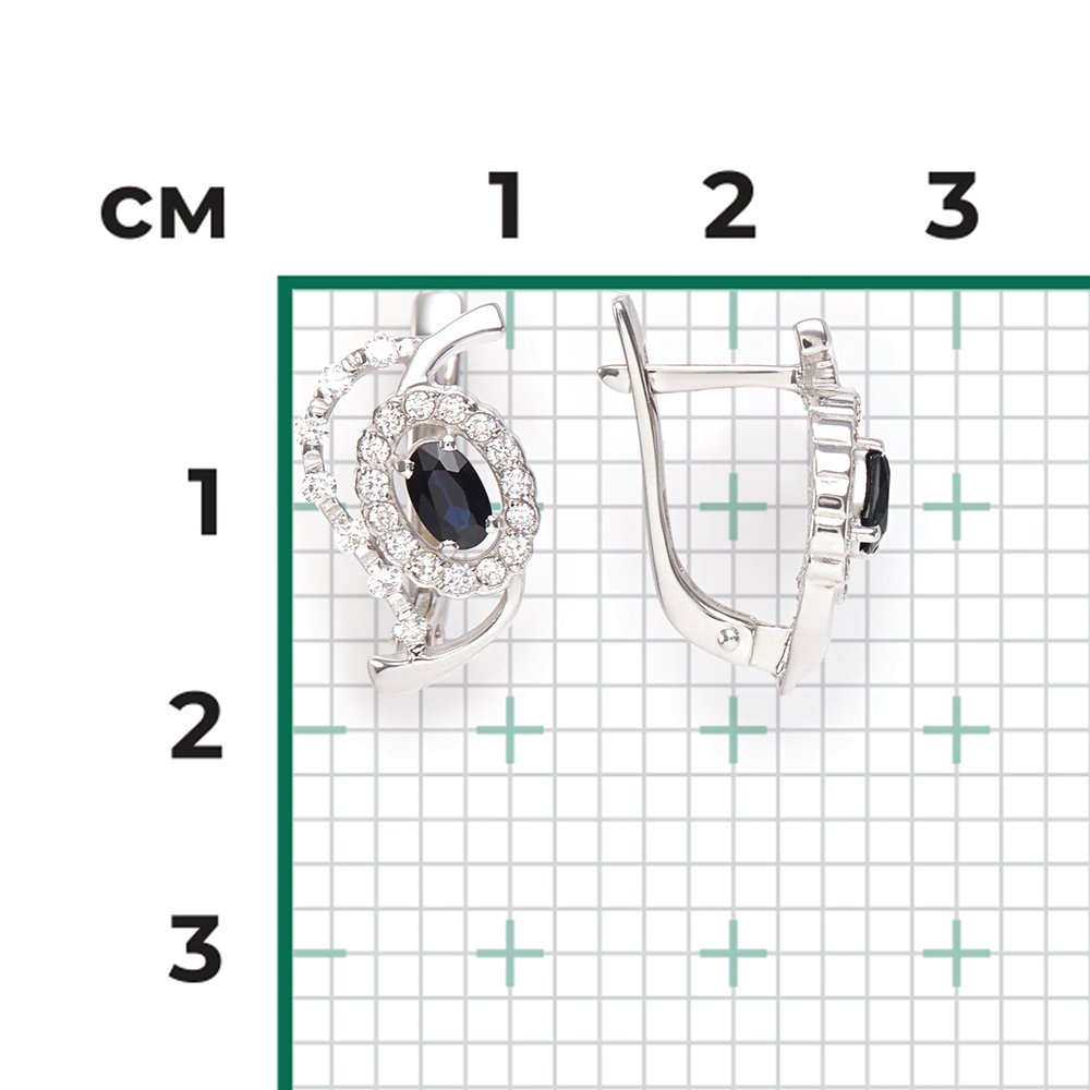 Серьги с английским замком из белого золота с сапфиром и бриллиантами 02-0084-00-105-1120-30
