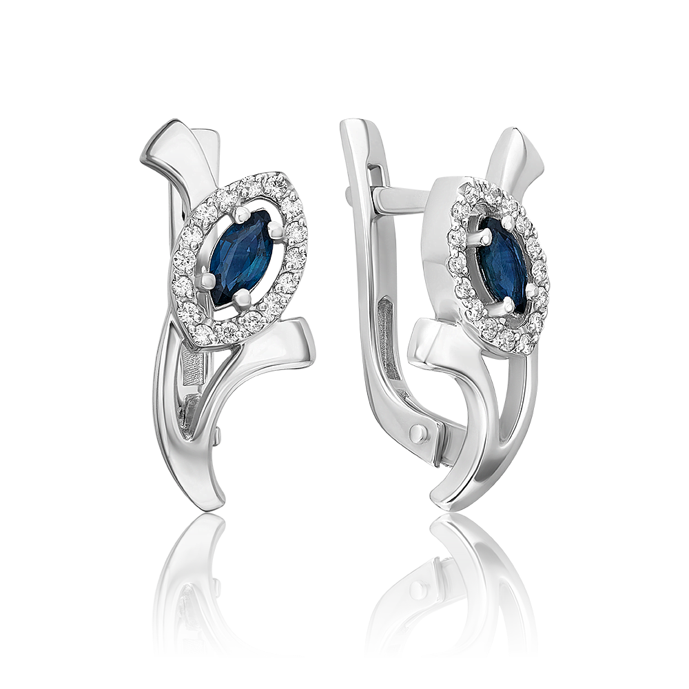 Серьги с английским замком из белого золота с сапфиром и бриллиантами 02-0086-00-105-1120-30