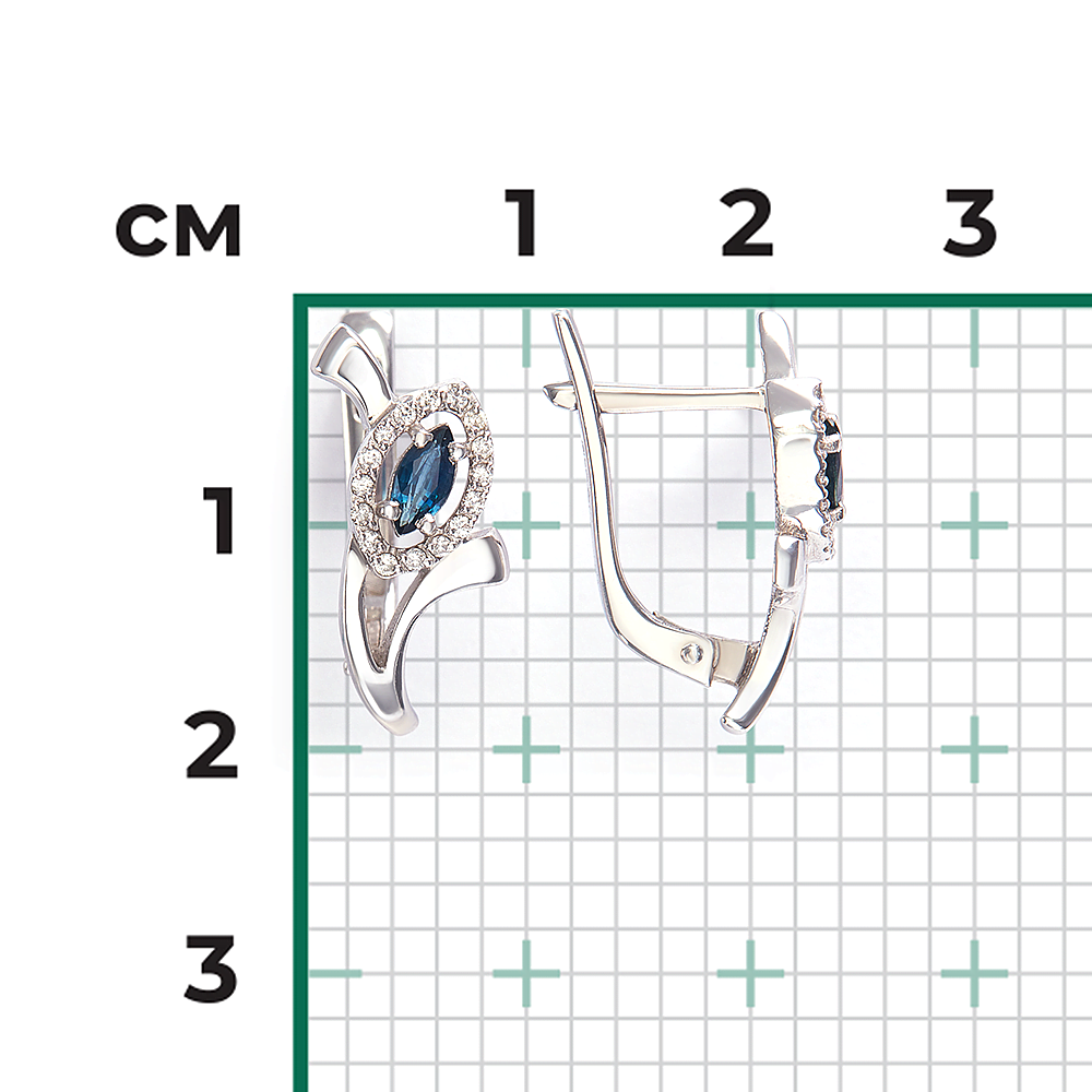 Серьги с английским замком из белого золота с сапфиром и бриллиантами 02-0086-00-105-1120-30