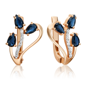 Серьги с английским замком из красного золота с сапфирами и бриллиантами