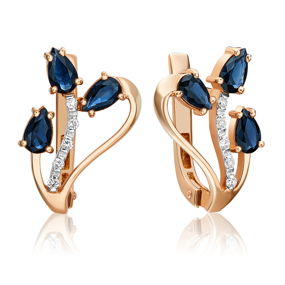 Серьги с английским замком из красного золота с сапфирами и бриллиантами 02-0087-00-105-1110-30