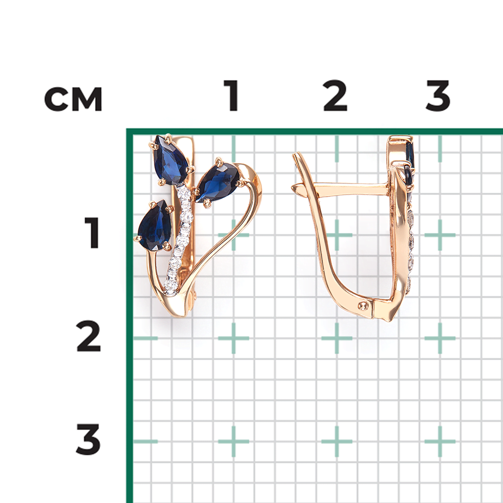 Серьги с английским замком из красного золота с сапфирами и бриллиантами 02-0087-00-105-1110-30