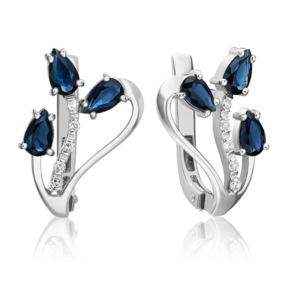 Серьги с английским замком из белого золота с сапфирами и бриллиантами