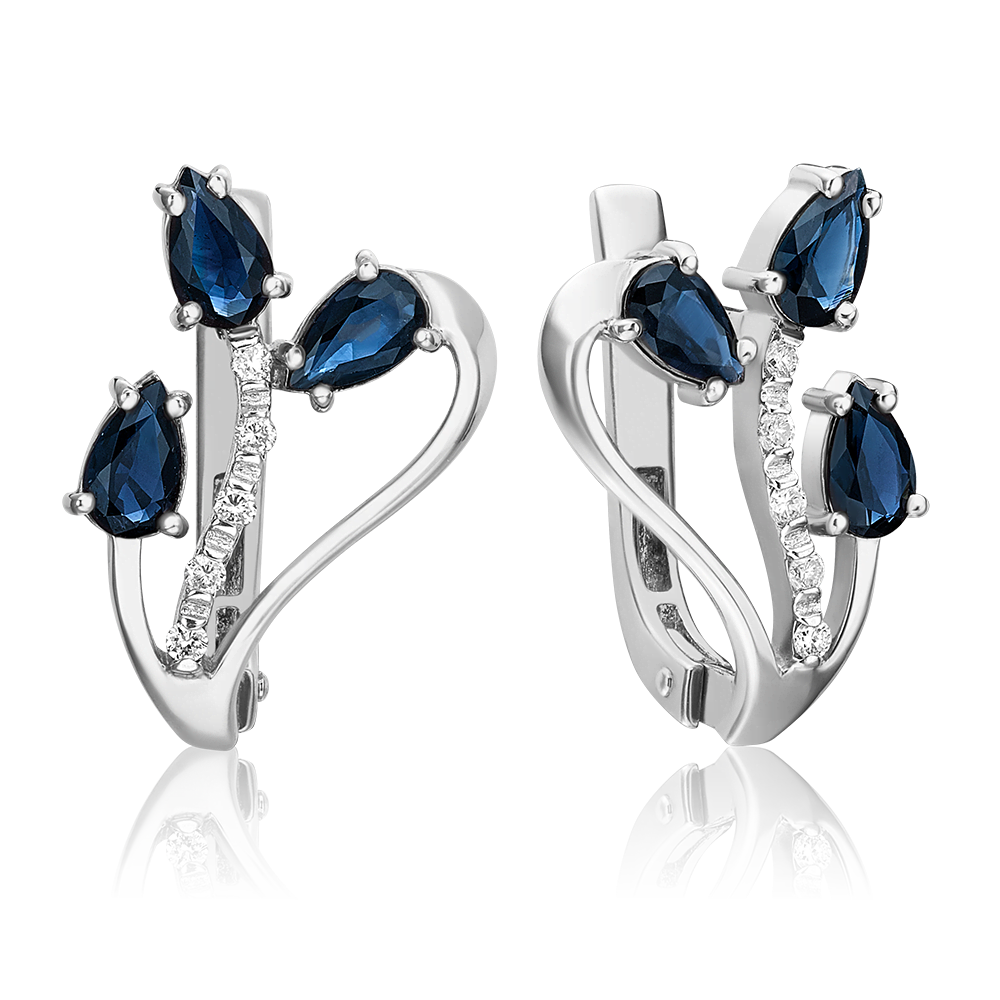 Серьги с английским замком из белого золота с сапфирами и бриллиантами 02-0088-00-105-1120-30