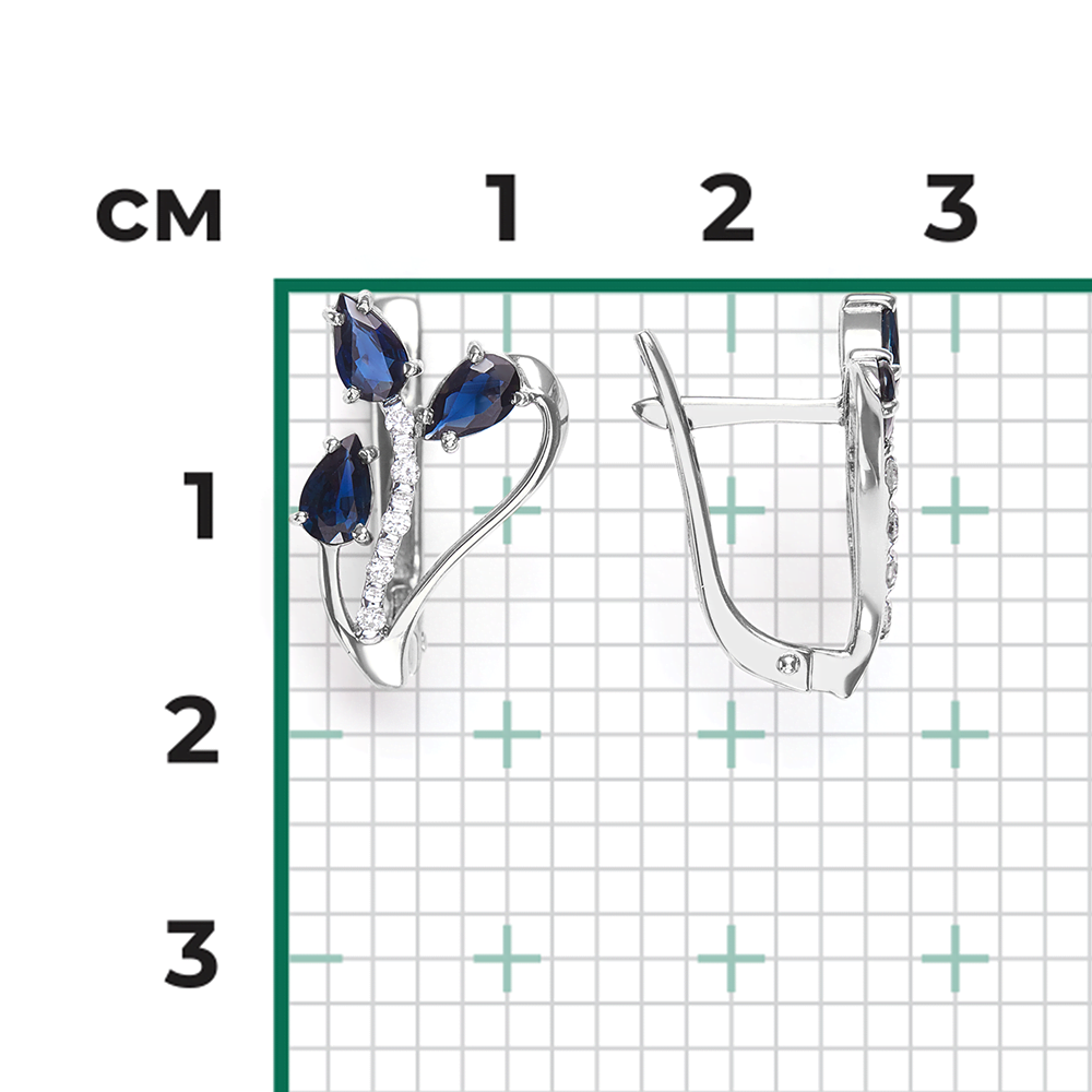 Серьги с английским замком из белого золота с сапфирами и бриллиантами 02-0088-00-105-1120-30