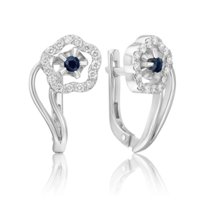 Серьги с английским замком из белого золота с сапфиром и бриллиантами 02-0090-00-105-1120-30