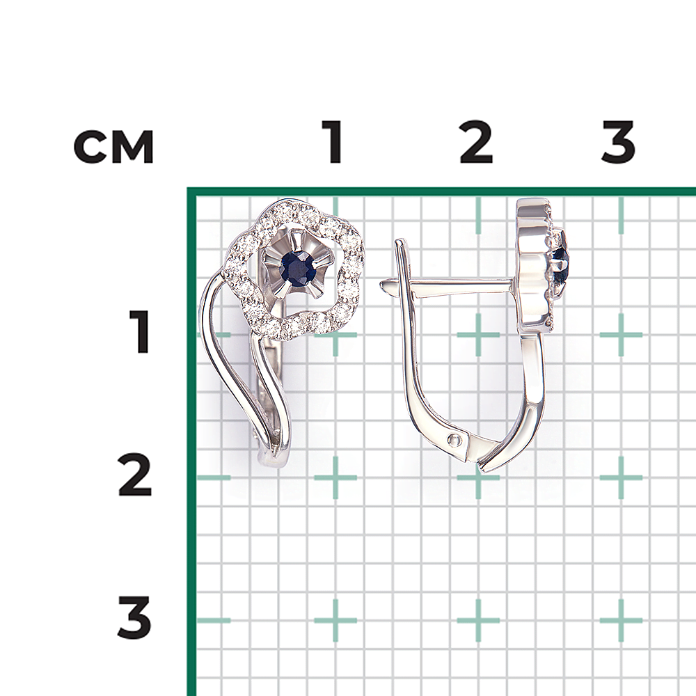 Серьги с английским замком из белого золота с сапфиром и бриллиантами 02-0090-00-105-1120-30