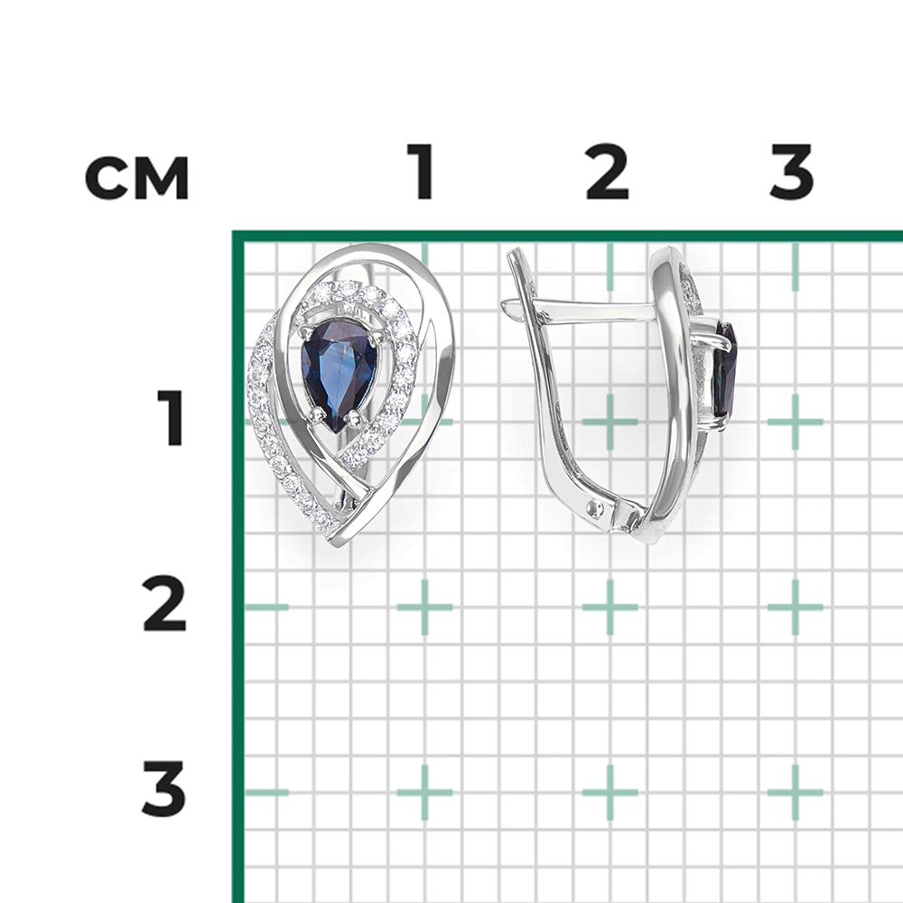 Серьги с английским замком из белого золота с сапфиром и бриллиантами 02-0101-00-105-1120-30