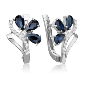 Серьги с английским замком из белого золота с сапфирами и бриллиантами 02-0103-00-105-1120-30