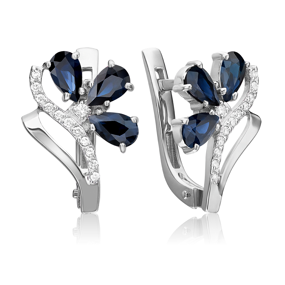 Серьги с английским замком из белого золота с сапфирами и бриллиантами 02-0103-00-105-1120-30