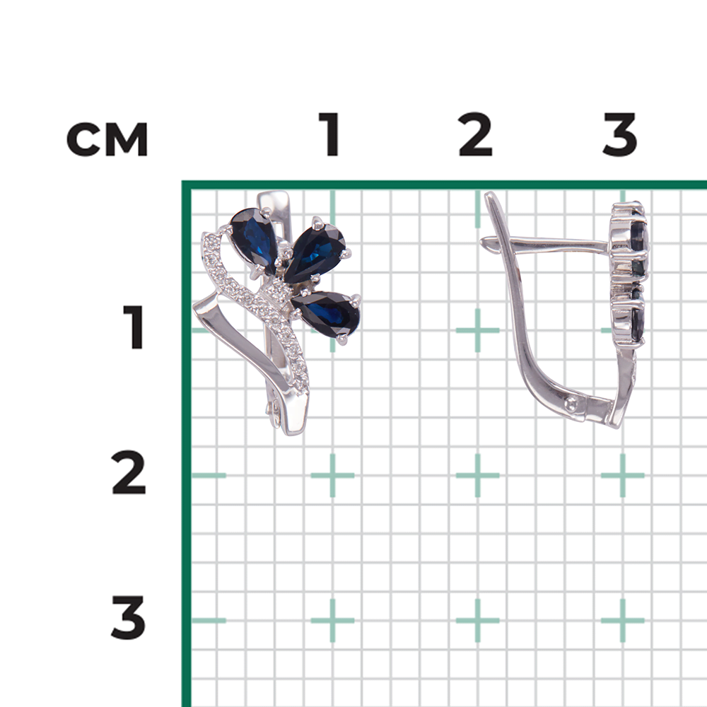 Серьги с английским замком из белого золота с сапфирами и бриллиантами 02-0103-00-105-1120-30