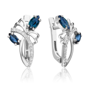 Серьги с английским замком из белого золота с сапфирами и бриллиантами 02-0132-00-105-1120-30
