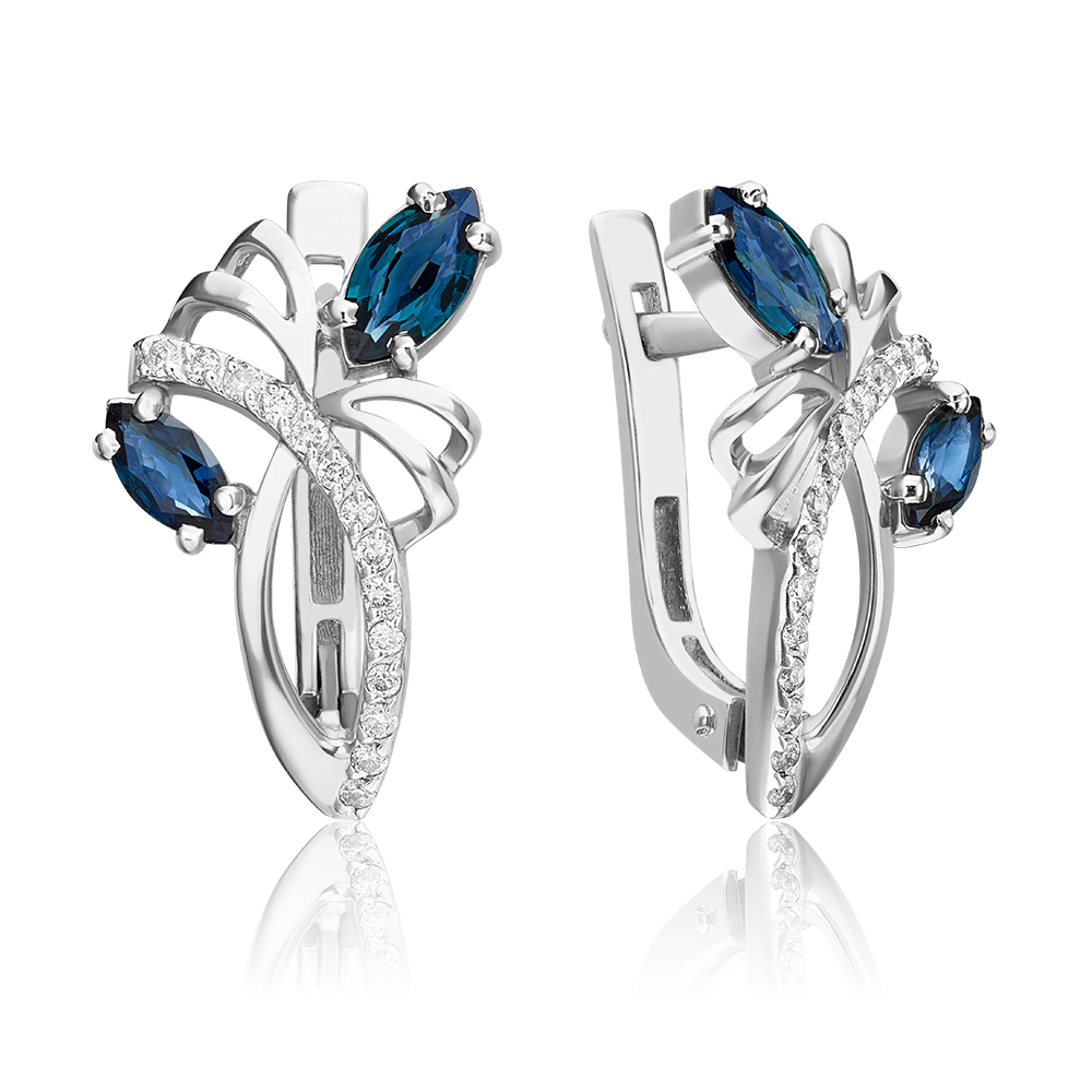 Серьги с английским замком из белого золота с сапфирами и бриллиантами 02-0132-00-105-1120-30