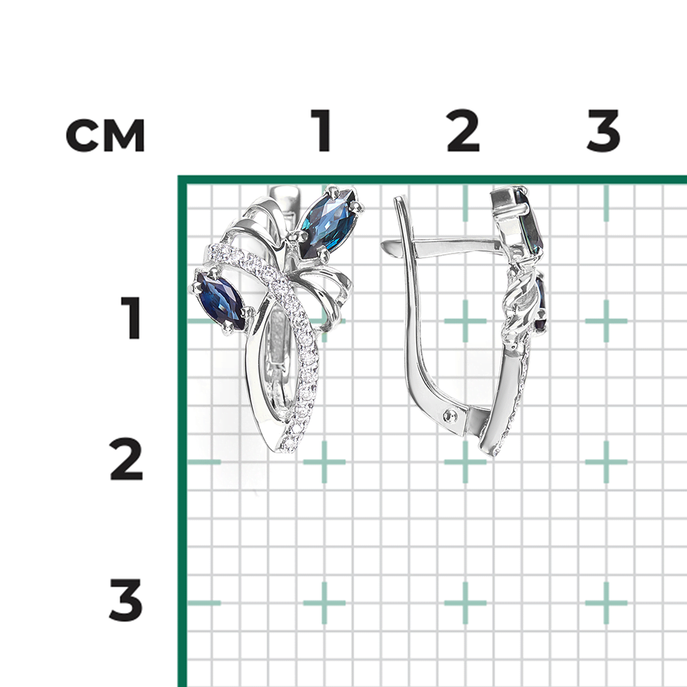 Серьги с английским замком из белого золота с сапфирами и бриллиантами 02-0132-00-105-1120-30