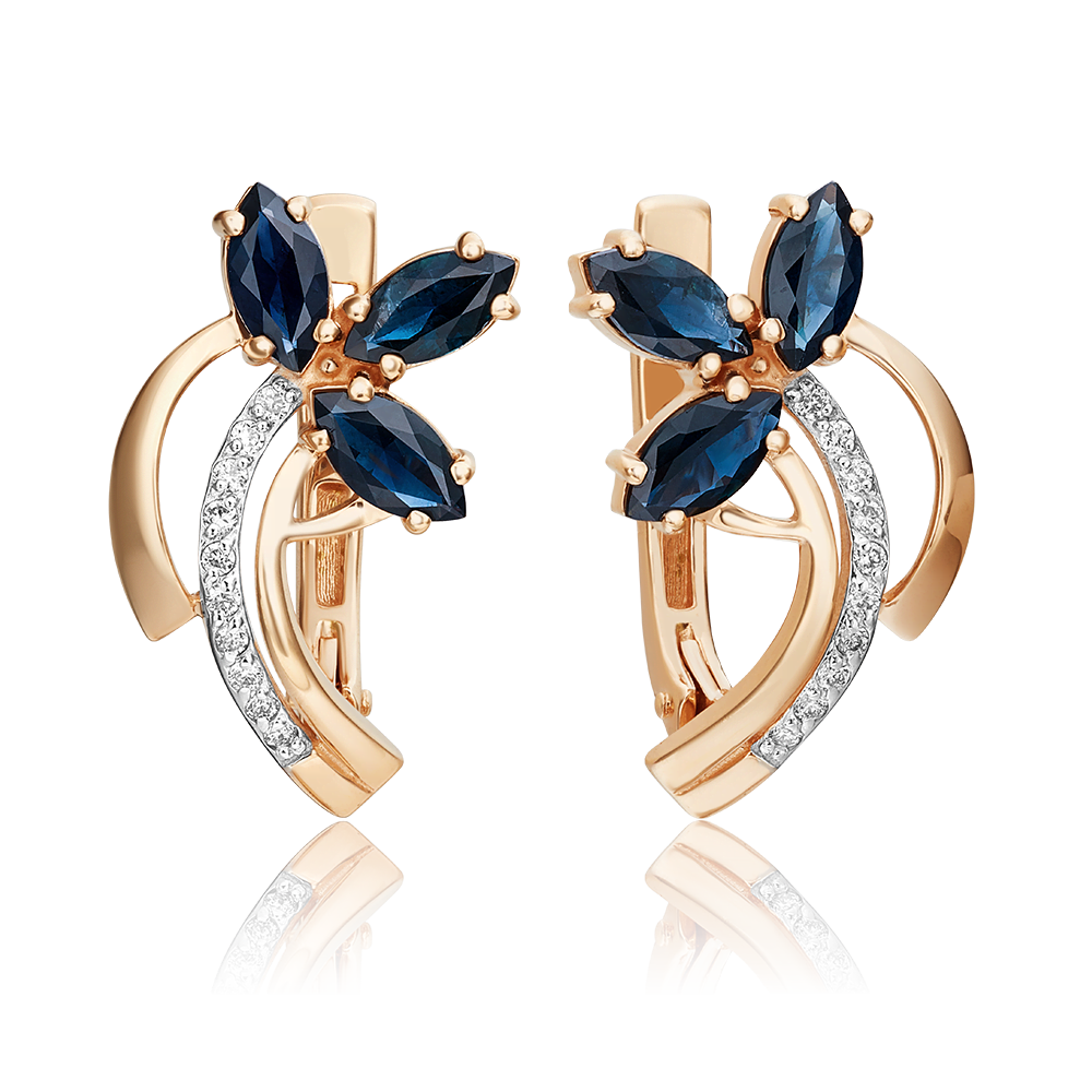 Серьги с английским замком из красного золота с сапфирами и бриллиантами 02-0138-00-105-1110-30