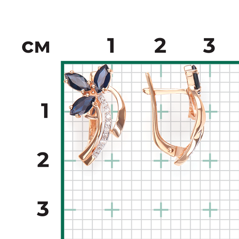 Серьги с английским замком из красного золота с сапфирами и бриллиантами 02-0138-00-105-1110-30