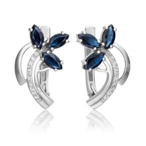 Серьги с английским замком из белого золота с сапфирами и бриллиантами