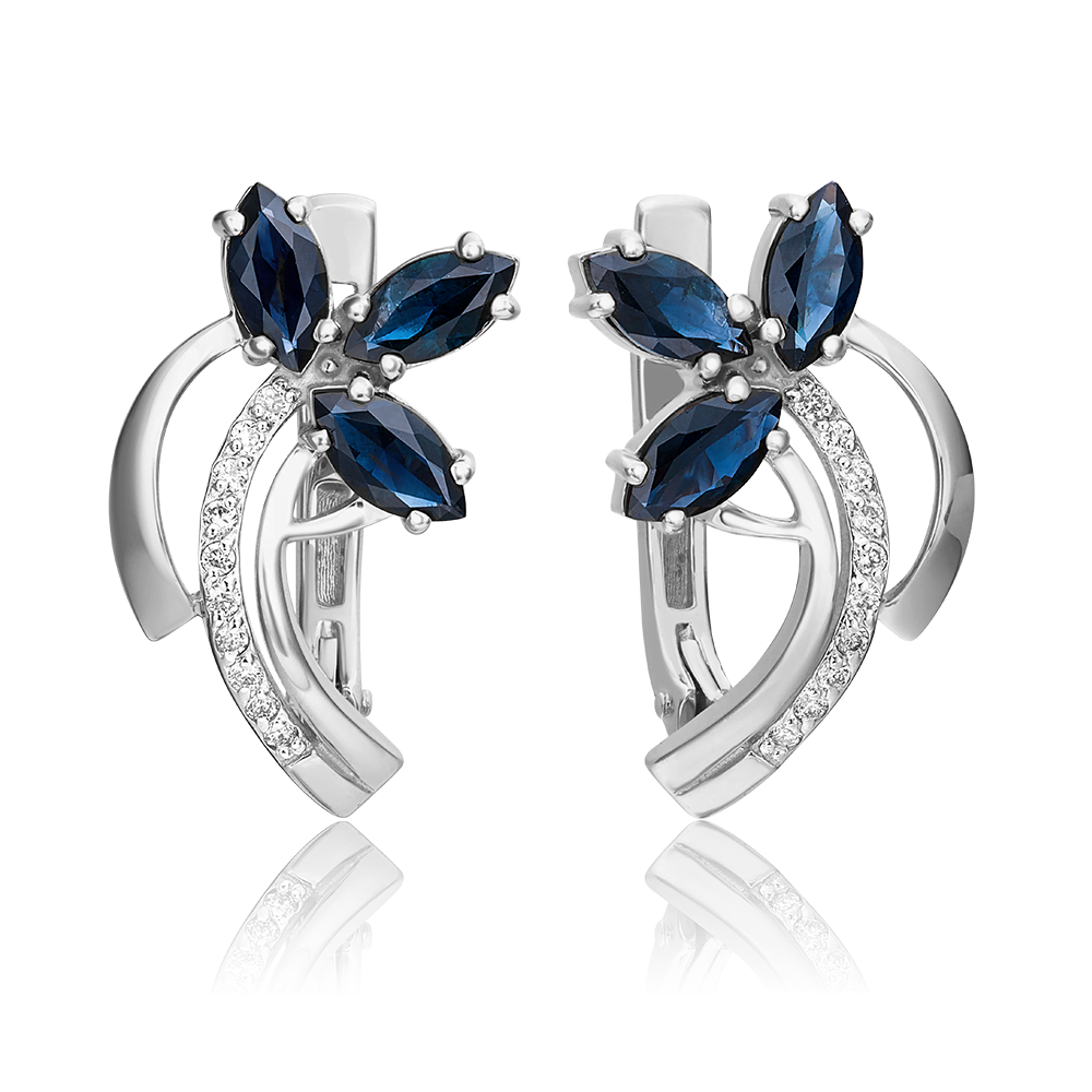 Серьги с английским замком из белого золота с сапфирами и бриллиантами 02-0139-00-105-1120-30