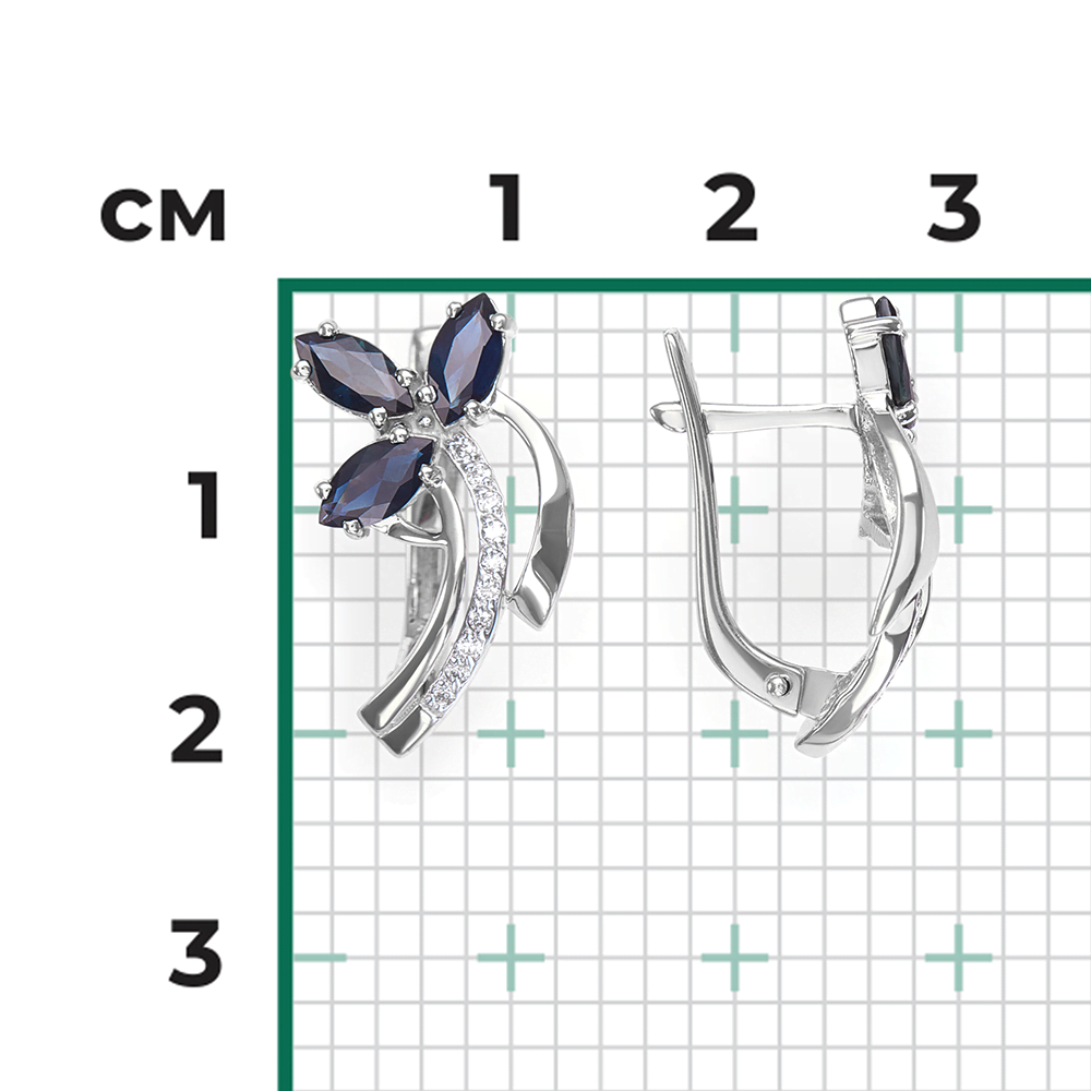 Серьги с английским замком из белого золота с сапфирами и бриллиантами 02-0139-00-105-1120-30