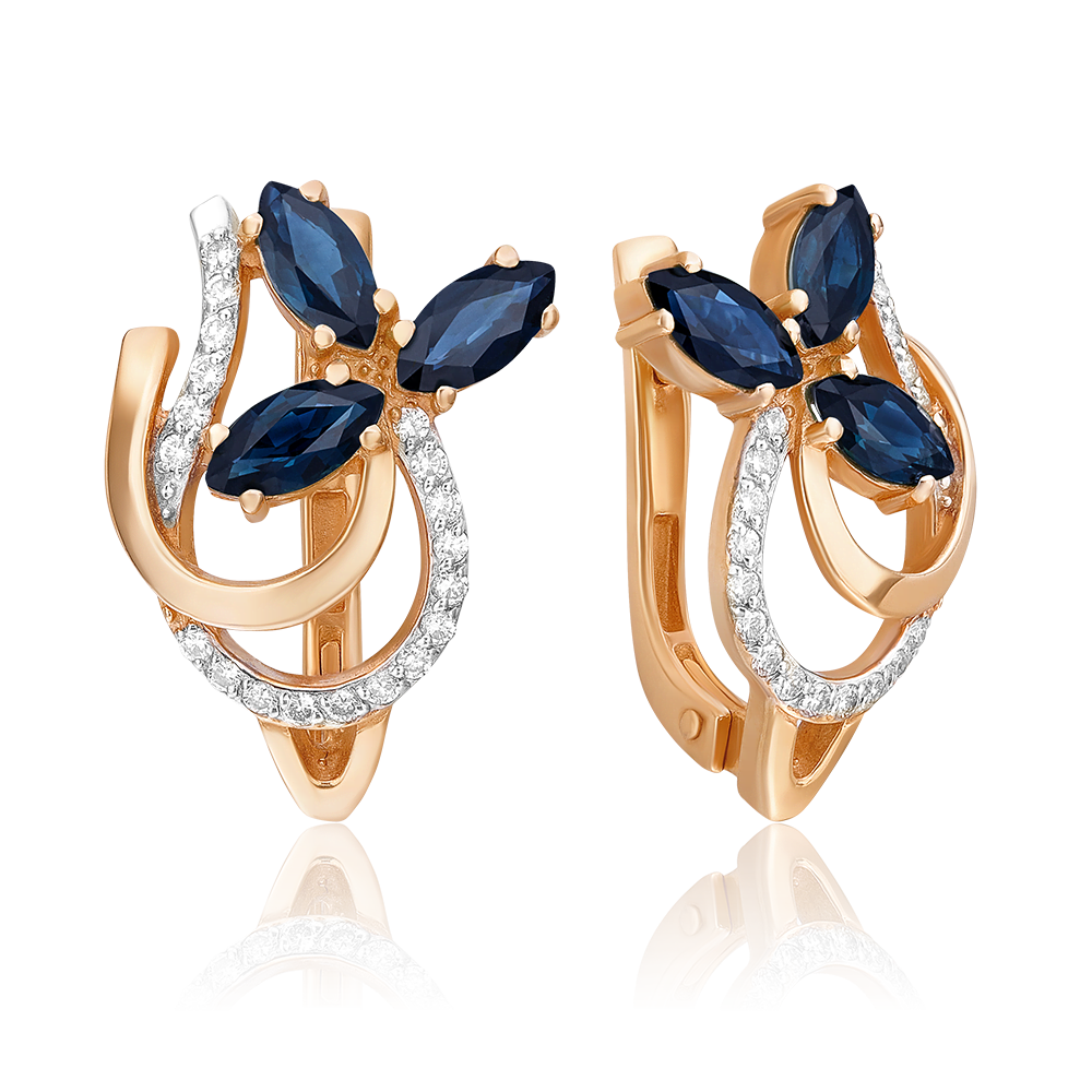 Серьги с английским замком из красного золота с сапфирами и бриллиантами 02-0140-00-105-1110-30