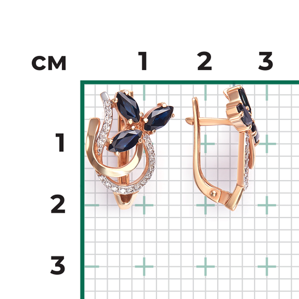 Серьги с английским замком из красного золота с сапфирами и бриллиантами 02-0140-00-105-1110-30