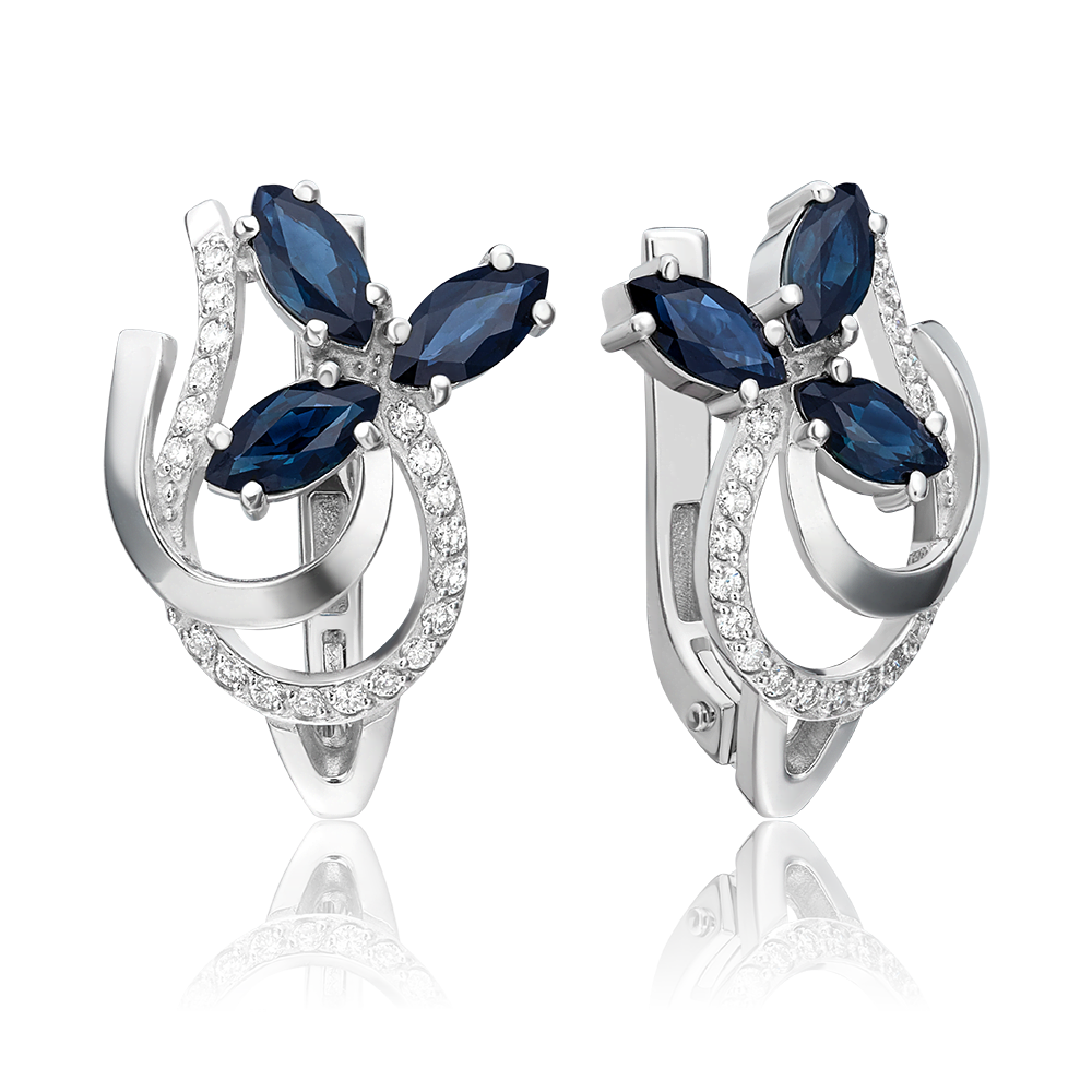 Серьги с английским замком из белого золота с сапфирами и бриллиантами 02-0141-00-105-1120-30