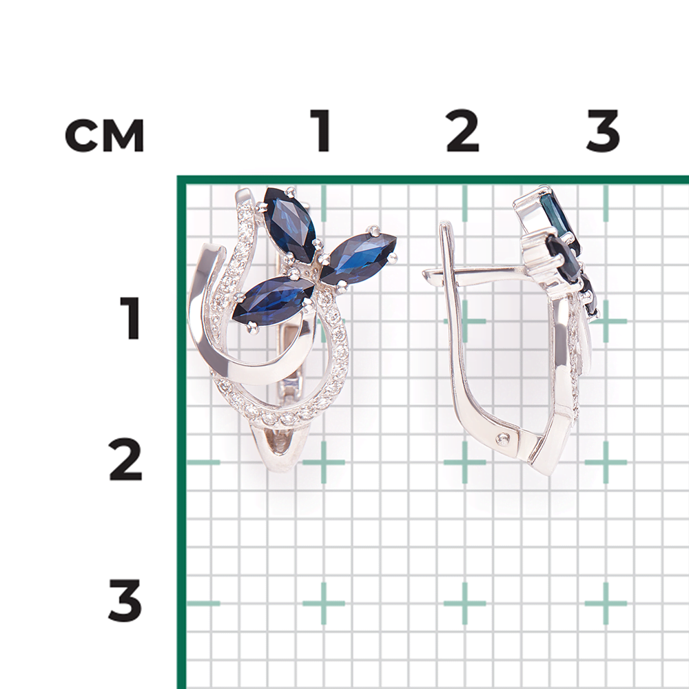 Серьги с английским замком из белого золота с сапфирами и бриллиантами 02-0141-00-105-1120-30