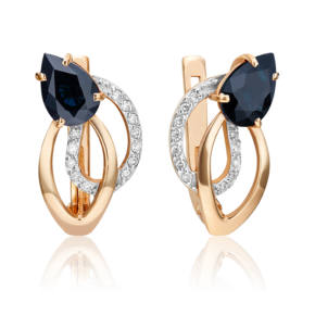 Серьги с английским замком из красного золота с сапфиром и бриллиантами 02-0152-00-105-1110-30