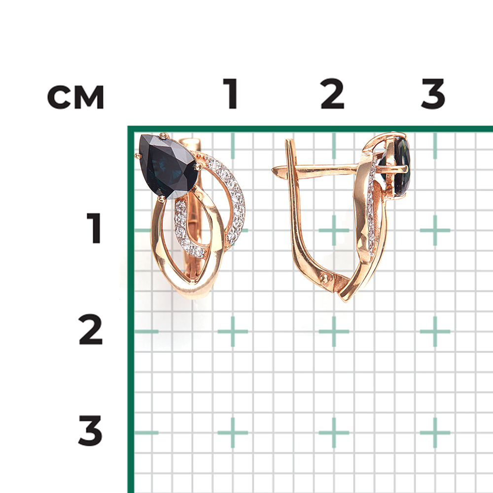 Серьги с английским замком из красного золота с сапфиром и бриллиантами 02-0152-00-105-1110-30