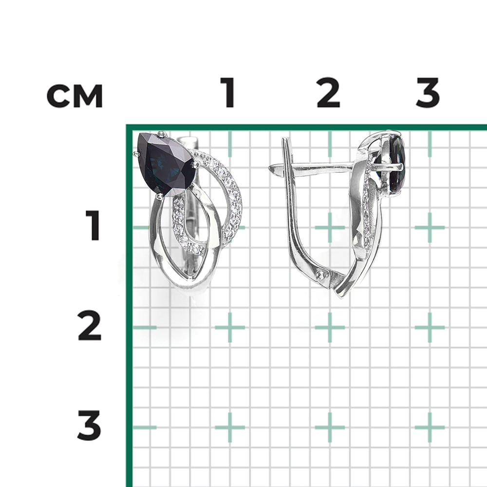 Серьги с английским замком из белого золота с сапфиром и бриллиантами 02-0153-00-105-1120-30