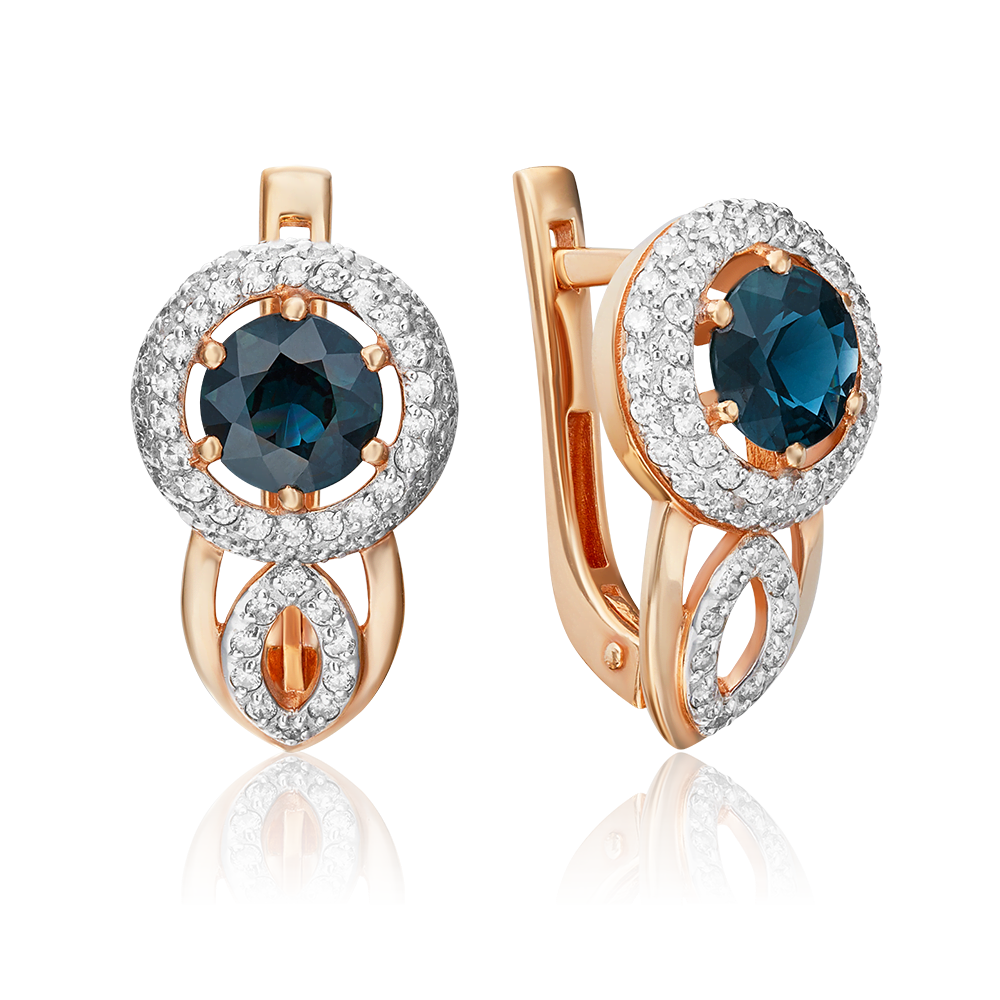 Серьги с английским замком из красного золота с сапфиром и бриллиантами 02-0154-00-105-1110-30