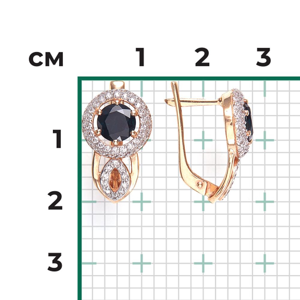 Серьги с английским замком из красного золота с сапфиром и бриллиантами 02-0154-00-105-1110-30