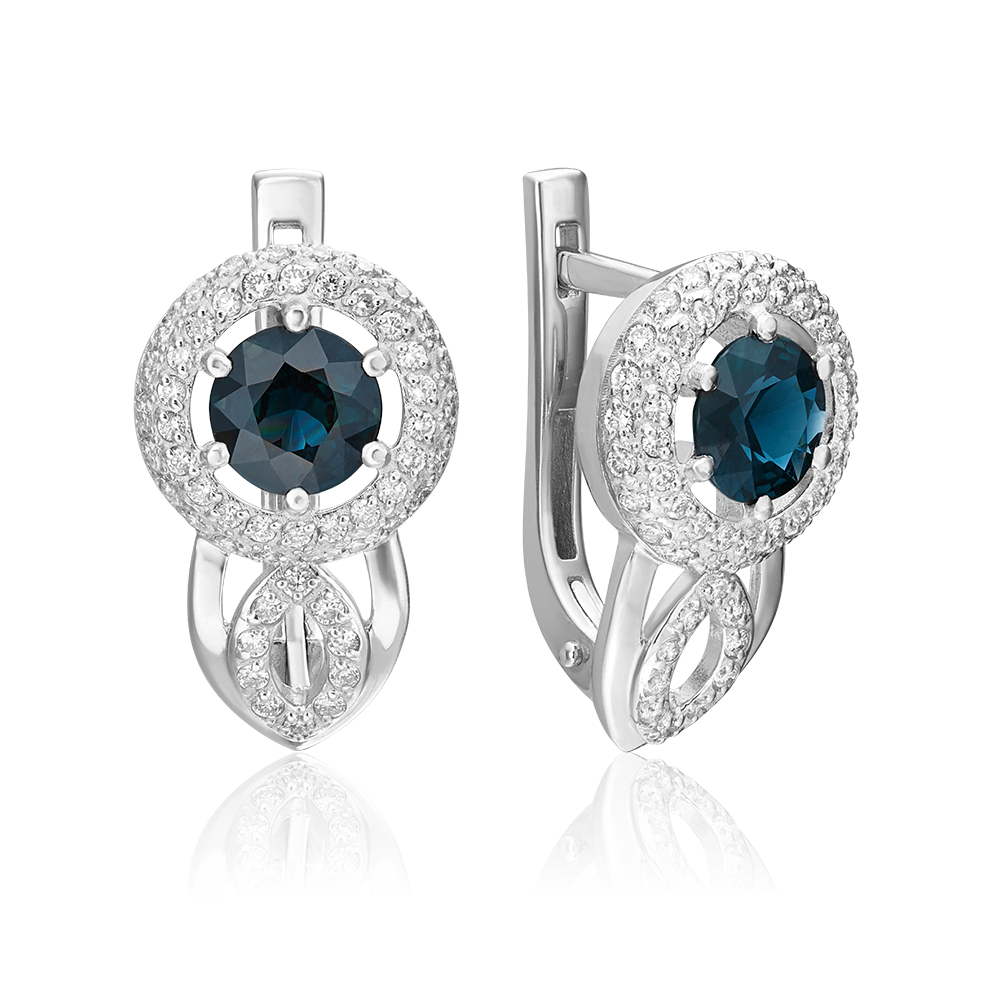 Серьги с английским замком из белого золота с сапфиром и бриллиантами 02-0155-00-105-1120-30
