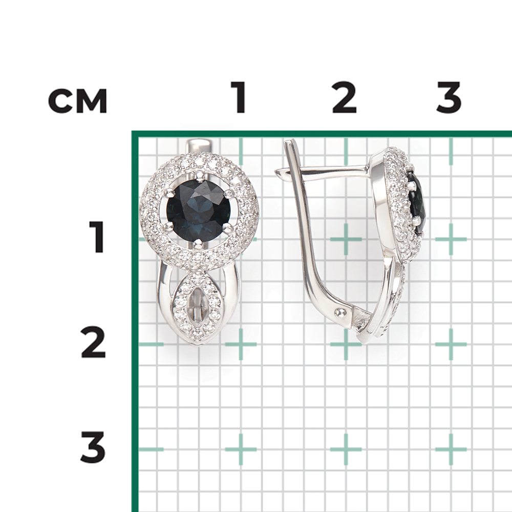 Серьги с английским замком из белого золота с сапфиром и бриллиантами 02-0155-00-105-1120-30