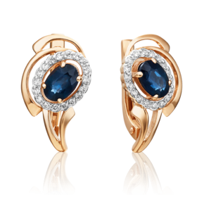 Серьги с английским замком из красного золота с сапфиром и бриллиантами 02-0156-00-105-1110-30