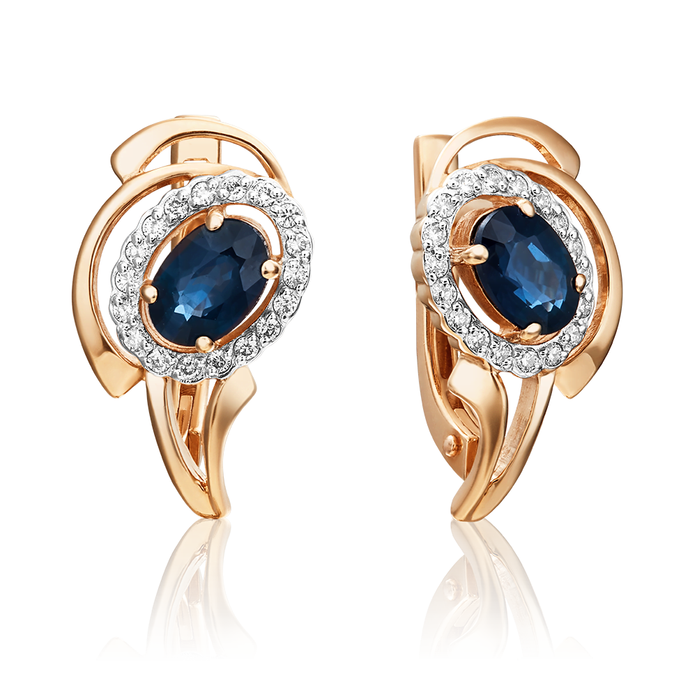 Серьги с английским замком из красного золота с сапфиром и бриллиантами 02-0156-00-105-1110-30