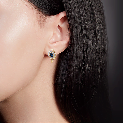 Серьги с английским замком из красного золота с сапфиром и бриллиантами 02-0156-00-105-1110-30